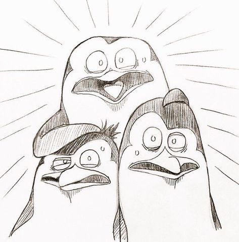 Penguins Of Madagascar Drawing, Madagascar Sketch, Madagascar Drawing, Drawing Penguin, Disney Pencil Drawings, Drawing Cartoon Characters Sketches, Cartoon Character Drawing, Sketches Cartoon, Funny Cartoon Drawings