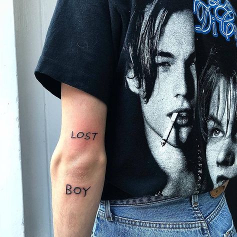 Lost Boy | Instagram Best Cheap Clothing Websites, Little Tattoos, Oblivion, Lost Boys, Armband Tattoo, Angel Tattoo Men, All Tattoos, Big Tattoo, Lower Back Tattoos