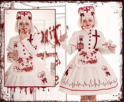 Medical Punk Aesthetic, Kawaii Nurse Outfit, Menhera Outfits, Gurokawaii Fashion, Menhera Kei Fashion, Nurse Core, Gore Fashion, Menhera Fashion, Menhera Kei