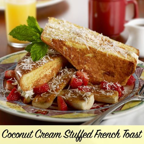 Miss Shirley's Cafe | Blog | Single | Miss Shirley S Signature Coconut Cream Stuffed French Toast Recipe | Maryland's Best Breakfast, Brunch and Lunch Miss Shirley's Cafe Coconut Stuffed French Toast, Ricotta French Toast, Coconut French Toast, Nutella Recipes Easy, Stuffed French Toast Cream Cheese, Easy French Toast Recipe, French Toast Rolls, Nutella French Toast, Stuffed French Toast