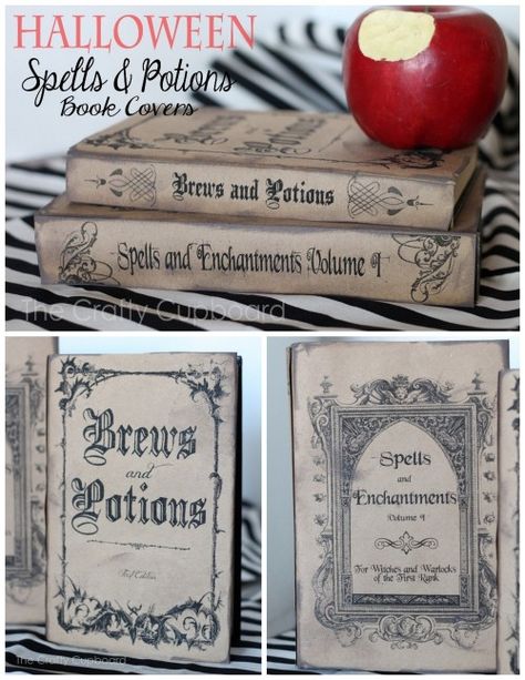 DIY Spell and Potion Book Printables from Crafty Cupboard.The... Diy Halloween Books, Potion Book, Spell Book Printable, Harry Potter Diy Decorations, Halloween Spell Book, Book Printables, Potions Book, Halloween Spells, Enchanted Book