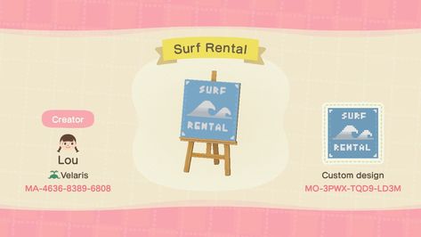 lou 🌙 on Twitter: "#ACNHDesign #ACNH #AnimalCrossing Bike rental and surf rental signs for your island! ✨… " Hobby Journal, Acnh Beach, Cottagecore Animal Crossing, Ac Codes, Acnh Patterns, Animal Crossing Funny, Crossing Sign, Acnh Design, Animal Crossing Qr Codes Clothes