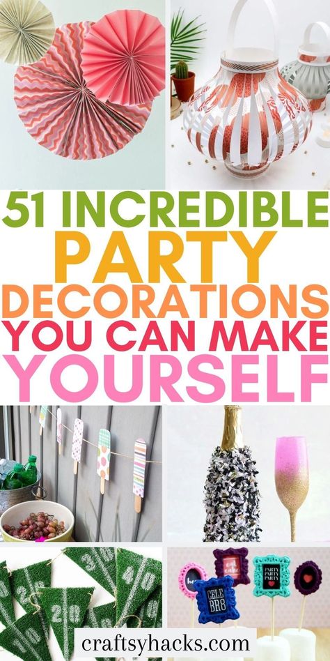 If you are looking for a fun way to decorate for your next party you will have lots of fun creating these easy DIY party decorations. These easy DIY crafts are perfect to decorate your home or as DIY party decorations. Homemade Birthday Decorations, Adult Birthday Decorations, Budget Birthday, Cheap Party Decorations, Birthday Decorations At Home, Party Decoration Ideas, Easy Party Decorations, Paper Party Decorations, Birthday Table Decorations