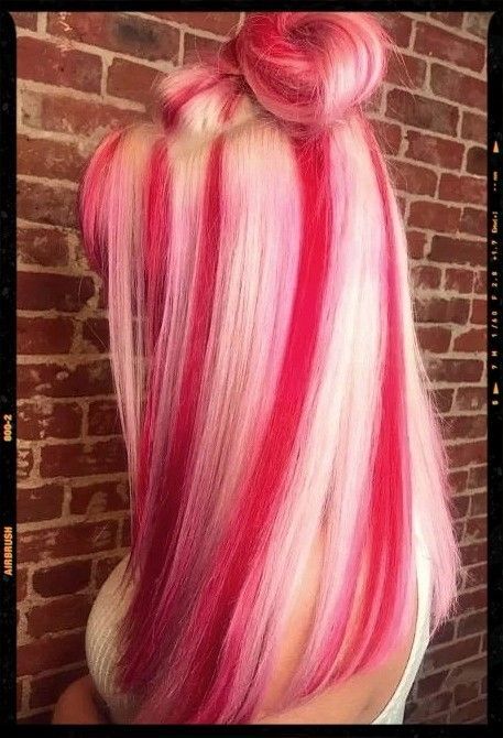 Hair Color Blonde And Pink, Pink And White Hair Color, White To Pink Hair, Multi Color Pink Hair, Hot Pink And Platinum Hair, Blonde Roots Pink Hair, Pink Hair With Pink Highlights, Pink And Blonde Raccoon Tail Hair, White Hair Pink Highlights