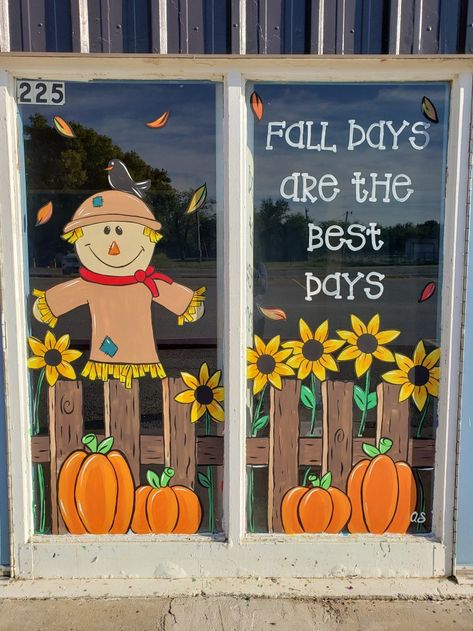 Autumn Window Decor, Window Decor For Classroom, Cute Window Painting Ideas, Fall Window Classroom Decor, Fall Window Decorations Classroom, Fall Window Display Classroom, Fall Daycare Window Ideas, Fall Classroom Window Ideas, Fall Office Window Decor