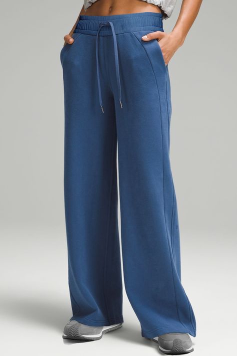 $8.78 Sail Blue Drawstring High Waist Wide Leg Pocketed Sweatpants Wholesale Cozy Sweatpants, Pocket Sweatpants, Yoga Activewear, Pantalon Large, Drawstring Pants, Waist Pants, Womens Sweatpants, Straight Leg Pants, Wide Leg Pants