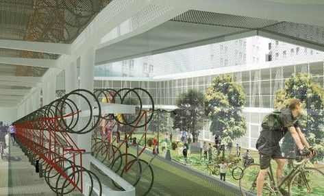 Cycling Architecture, Bike Architecture, Green Architecture Concept, Green Building Architecture, Innovation Architecture, Valley Green, Green Bike, Pavilion Architecture, Urban Cycling