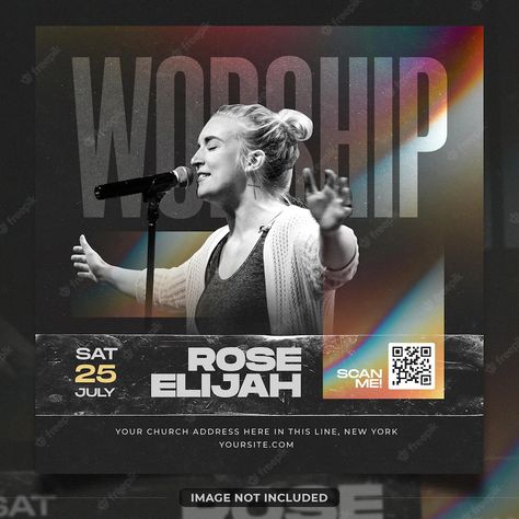 Premium PSD | Praise and worship church poster and social media post Techno Poster, Church Branding, Social Media Church, Christian Graphic Design, Church Inspiration, Concert Poster Design, Church Media Design, Sam Cooke, Social Media Branding Design