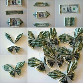 Dollar Bill Butterfly, Graduation Leis Diy Ribbons, Candy Leis, Money Lei Diy, Graduation Leis Diy, Graduation Money Lei, Candy Lei, Graduation Money Gifts, Diy Graduation Gifts