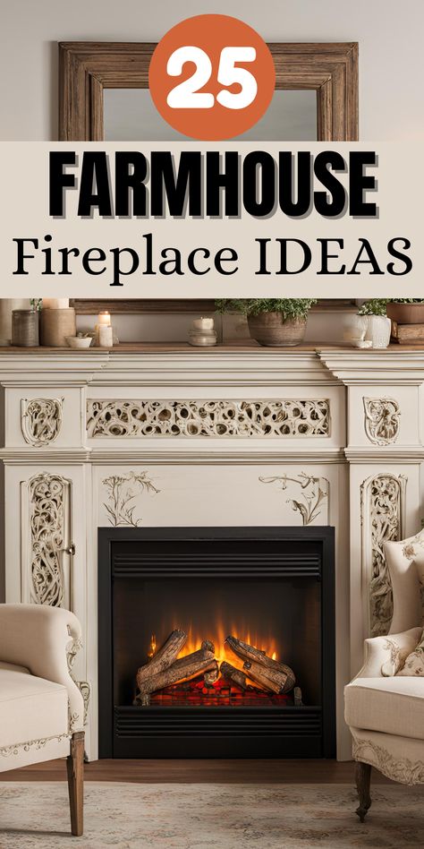 Farmhouse fireplace ideas for rustic home decor and cozy vibes Rustic Fireplaces Farmhouse Style Wood, Fireplace Hearth Ideas Decor Farmhouse, Oak Fireplace Ideas, Country Fireplace Ideas Stone, Mantels And Fireplaces, Fireplace With Deer Mount, Fireplace Tile Surround Farmhouse, Rustic Fireplace Decor Ideas, Wood Fireplace Mantle Ideas