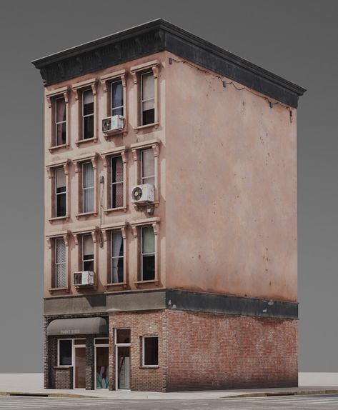 ArtStation - New York style buildings .05, Robert Filipowicz Paper Models House, Terrace Building, Architecture Artists, Scale Model Building, New York Buildings, New York Architecture, Building Front, Architect Design House, Substance Painter