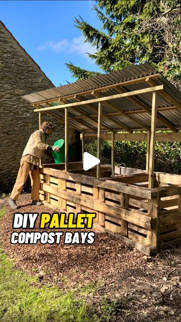 Jamie Walton | Nettles & Petals on Instagram: "DIY Compost Bays using Pallets 🌱  A good composting system is the heart of the vegetable garden, creating nutrient rich compost to mulch the garden and feed the soil. 🪱  I decided to make the compost bays for the new garden using pallets as they are cheap, or free, and generally easy to access.   The section of the new garden I chose for the bays had been neglected for a number of years, so was really overgrown with ivy and holly. 🌿  It took me a while, but I eventually cleared the area and then levelled it off ready for the pallets. 😅  For garden use opt for heat treated (HT) and stay away from any which have (MB) printed on them, which means they’ve been treated in a harsh pesticide called Methyl Bromide.   Once the main structure was fi Compost Pallet, 3 Bin Compost System, Garden Using Pallets, Composter Diy, Allotment Ideas Inspiration, Pallets In The Garden, Compost Area, Composting System, Compost Bin Pallet