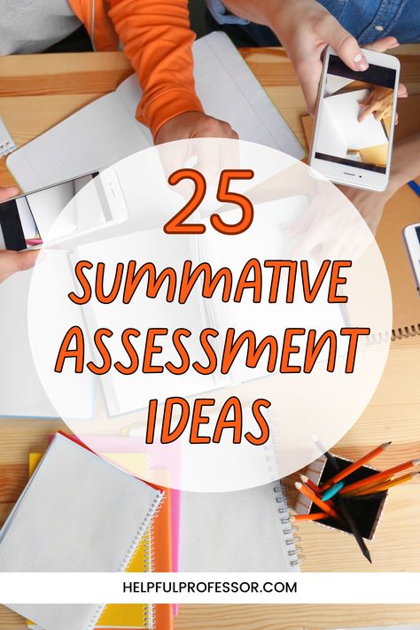 Need summative assessment ideas? Here are 25 ways to effectively evaluate student learning. Visit the blog post! Formative Assessment Ideas Elementary, Summative Assessment Ideas, Summative Test, Peer Assessment, Formative And Summative Assessment, Verbal Behavior, Classroom Assessment, Ap Exams, Student Assessment