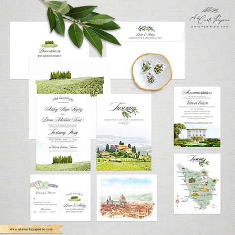 Tuscany Watercolor Illustrated Destination wedding invitation Toscana Florence Italy European Wedding Villa Vedetta - Deposit Payment Tuscany Watercolor, Destination Wedding Invitation, Wedding Villa, Retro Wedding Invitations, Wedding Hands, Custom Wedding Stationery, Villa Wedding, European Wedding, Italian Countryside