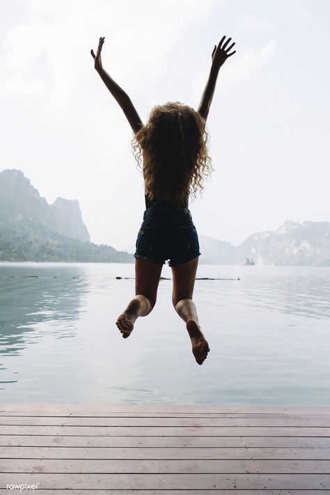 Happy woman jumping with joy | premium image by rawpixel.com Jumping Pictures, Woman Jumping, Jumping Poses, Freedom Girl, Person Photography, Zestaw Ikon, Plus Size Art, Island Adventure, New Year Pictures