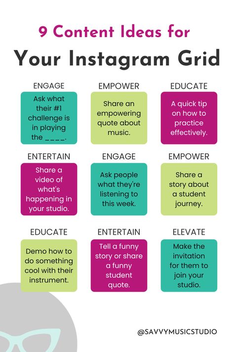 Here are 9 content ideas to use on your music studio's instagram grid. Alternate between the 4 E's: Engage, Empower, Educate, Entertain. Educational Instagram Post Ideas, Voice Over Instagram Post, Theatre Social Media, Teacher Social Media Posts, Teacher Content Ideas, Musician Social Media Content, Teacher Instagram Post Ideas, Musician Content Ideas, Musician Marketing