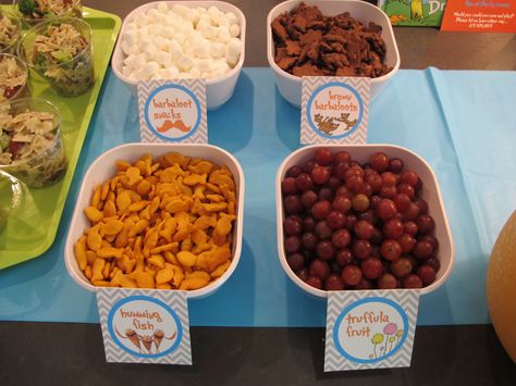 Lorax Inspired Food, Lorax Food Ideas, Lorax Party Food, Lorax Birthday Party Ideas, Lorax Party Ideas, Lorax Themed Birthday Party, Lorax Movie Night, Lorax Snacks, The Lorax Party