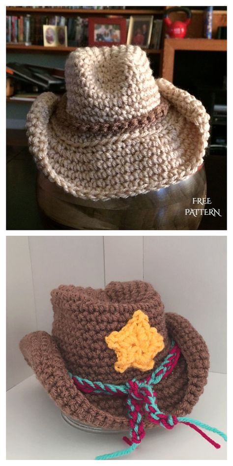 Crochet Baby Cowboy Hat Free Pattern, Baby Cowboy Hat, Crochet Cowboy Hats, Cowboy Crochet, Boy Crochet Patterns, Crochet Baby Cap, Baby Hat Free Pattern, Dog Hats, Crochet Patterns Baby Boy