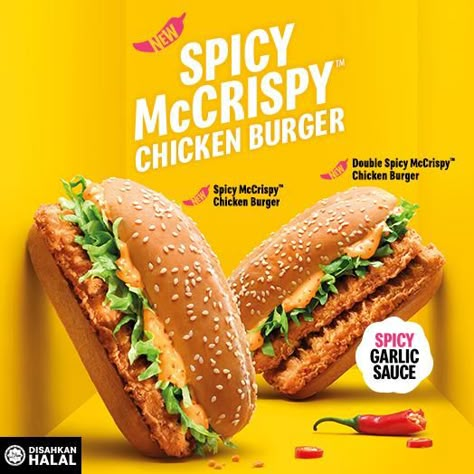 McDonald's Spicy McCrispy Chicken Burger Mcdonalds Poster Design, Burger Creative Poster, Chicken Burger Photography, Burger Ads Creative, Burger Creative Ads, Mcdonalds Poster, Food Advertising Design, Burger Advertising, Food Ads Design