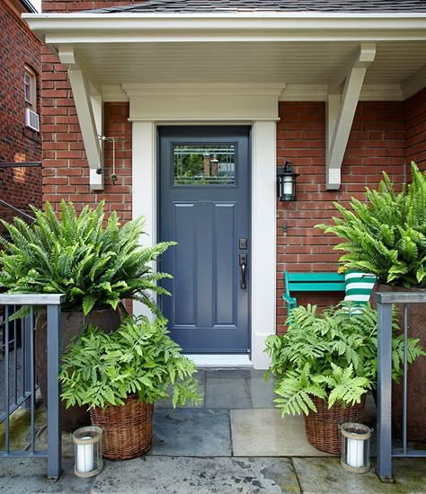 Brick House Front Door Colors, Brick Ranch Houses, Red Brick House Exterior, Orange Front Doors, Best Front Door Colors, Front Door Ideas, Best Front Doors, Green Front Doors, Blue Front Door