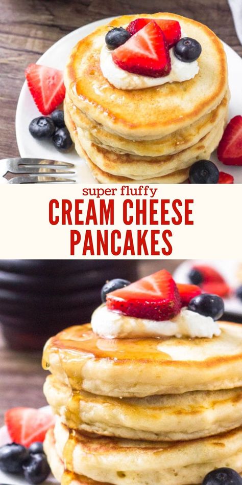 Fluffy Pancakes Recipe, Fluffiest Pancakes, Cream Cheese Breakfast, Cream Cheese Pancakes, Homemade Pancake Recipe, Best Pancake Recipe, Cheese Pancakes, Pancake Recipe Easy, Traditional Breakfast