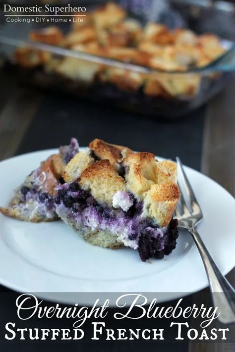 Overnight Blueberry Stuffed French Toast Blueberry Breakfast Bake, Blueberry Stuffed French Toast, Easy Stuffed French Toast, Breakfast Bruschetta, Breakfast For Supper, Stuffed French Toast, Blueberry French Toast, Christmas Morning Breakfast, Blueberry Breakfast