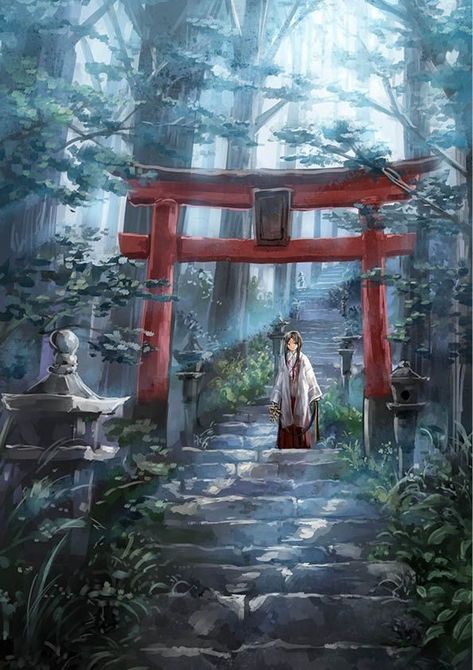 Japanese Architecture Drawings, Yuumei Art, Japanese Shrine, Japanese Drawings, Landscape Concept, Fantasy Places, Environment Concept Art, Anime Scenery Wallpaper, Manga Pictures