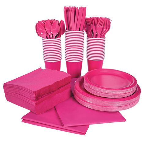 Hot Pink Tableware Party Pack for 48 Cheap Novelty Pink Party Supplies, Cheap Themed Birthday Party Supplies, Cheap Cute Party Sets, Cheap Pink Party Supplies For Gifts, Cheap Cute Birthday Party Supplies, Barbie Themed Party Target, Friends Party Pink, Pink Items For Color Party, Rose Gold And Hot Pink Birthday Party