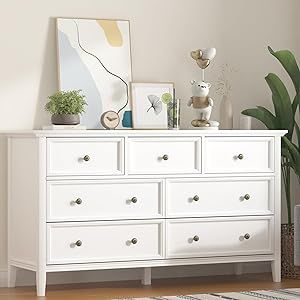 IKENO White 7 Drawer Dresser for Bedroom, Modern Solid Wood Large Storage Cabinet, Simple White Chest of Drawer for Bedroom Living Room Hallway Entryway (White) Minimalist Baby Room, White Storage Cabinets, White Chest Of Drawers, Large Storage Cabinets, Chest Of Drawer, Nursery Dresser, White Chest, Dresser For Bedroom, 7 Drawer Dresser