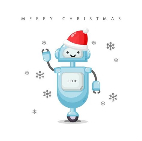 Christmas Robot, Cute Robot, Santa Claus Hat, Vector Christmas, Christmas Paintings, Christmas Winter, Premium Vector, Santa Claus, Graphic Resources