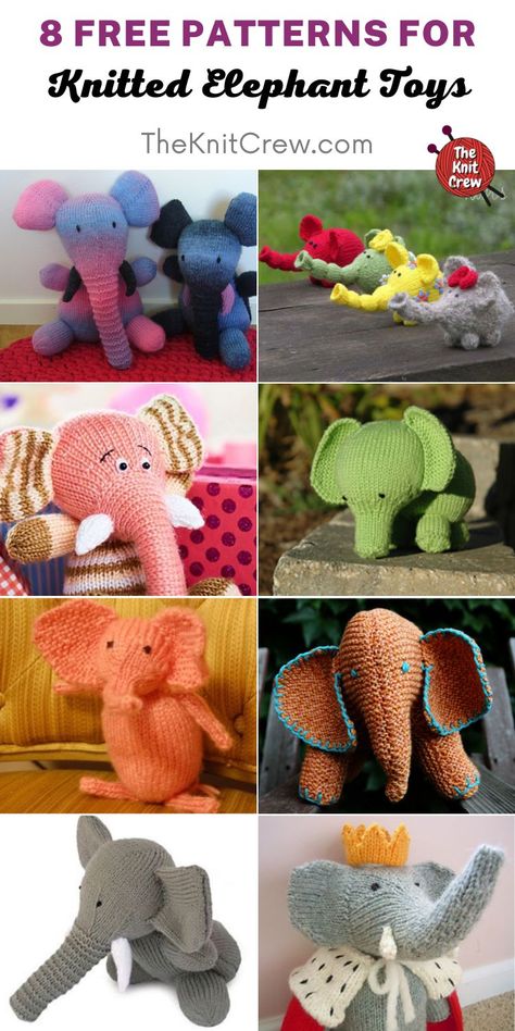 Knit Elephant, Knitted Elephant, Teddy Bear Knitting Pattern, Patterns For Kids, Miniature Knitting, Knitted Toys Free Patterns, Simply Knitting, Animal Knitting Patterns, Elephant Toy