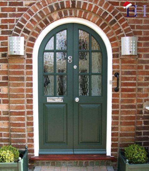 This bespoke arched double door fits the age of this property perfectly. We used obscured glass to add some privacy but still allow plently of light into the home Arched Front Door, Porch Interior, House Extension Plans, Porch Windows, 1930s House, Front Porch Design, Porch Doors, Exterior Front Doors, Front Door Entrance