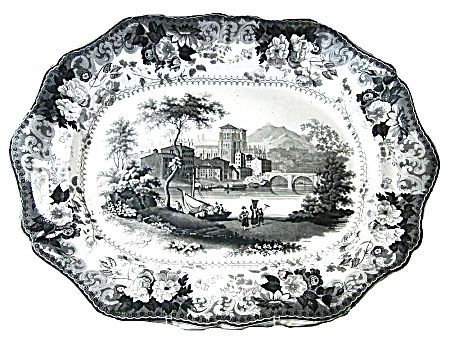 Black Transferware | Black Transferware Platter Lyons Cathedral Spode Dishes, Decorating Plates, Black And White Dishes, Vintage Transferware, Black Transferware, Blue And White Pottery, Black And White Plates, Black China, Antique Dishes