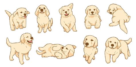 Cartoon Playful golden retriever puppy illustration set Golden Retriever Cartoon, Golden Retriever Illustration, Golden Retriever Drawing, Puppy Tattoo, Perros Golden Retriever, Dog Design Art, Golden Retriever Baby, Puppy Illustration, Golden Retriever Art