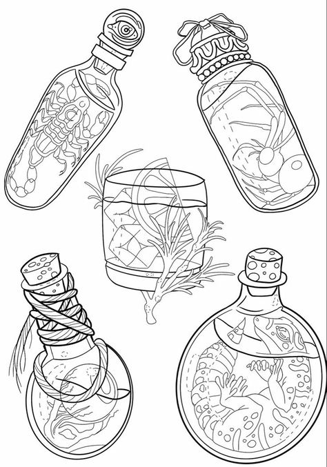 Witchy Sketches, Poison Drawings, Bottle Tattoo, Self Love Tattoo, Bottle Drawing, Insect Tattoo, Flash Tattoo Designs, Doodle Tattoo, Sketch Tattoo Design