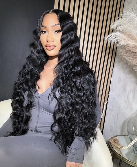 Crimped Black Wig, Crimp Sew In, Crimped Hair Black Women, Loose Crimped Hair Waves, Middle Part Crimps, Crimps Hairstyles, Crimped Bob, Deep Wave Lace Front Wigs, Hair Photoshoot