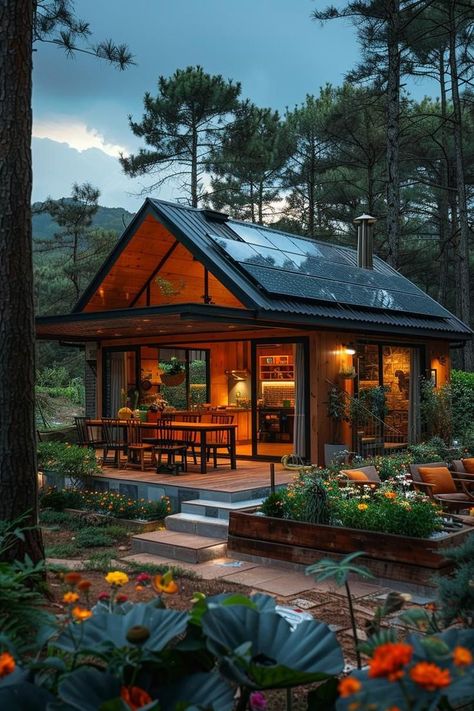 Cozy Houses Cottages, Tiny Lake Cabin, Tiny Cabin Layout, Tiny House Forest, Forest Landscaping, Tiny Cabins Interiors, Cozy Tiny Home, 2024 Interior Design Trends, Houses Aesthetic