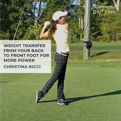 How's your weight transfer…back…and through? Christina Ricci shows the importance of getting your weight shifting on to your back foot and then forward and how she initiates this move for good distance and ball flight. Golfing Tips, Golf Score, Golf Inspiration, Golf Drills, Golf Instruction, Golf Lover, Golf Lessons, Women Golfers, Christina Ricci