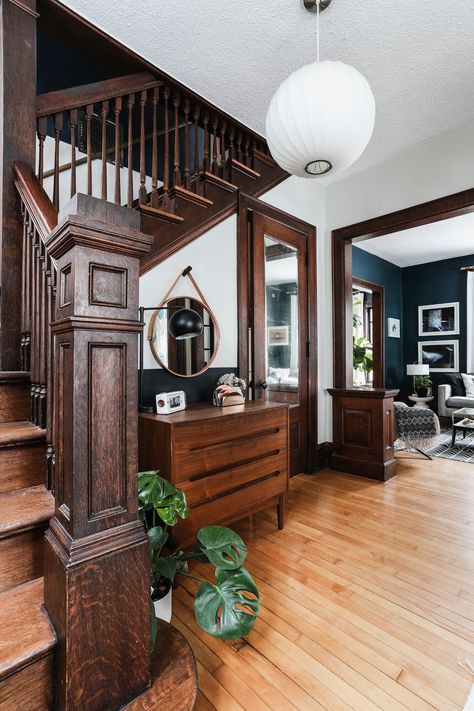 Dark Wood Trim, Craftsman Interior, Interior Design Per La Casa, This Old House, Up House, Craftsmen Homes, Design Del Prodotto, Wood Trim, Historic Home