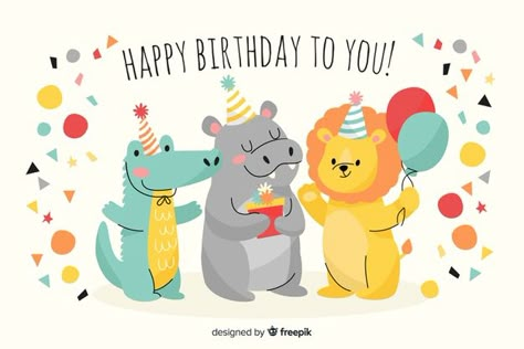 Happy birthday background in hand drawn ... | Free Vector #Freepik #freevector #freebackground #freebirthday #freeinvitation #freehappy-birthday Happy Birthday Cute Animals, Happy Birthday Cute, Happy Birthday Background, Birthday Cartoon, Birthday Cute, Birthday Illustration, Birthday Art, Cute Animal Illustration, Bday Cards