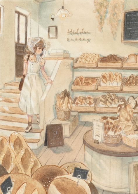 Bakery Illustration, Cute Art Drawings, Aesthetic Artsy, Fashion Figure Drawing, Storybook Art, Cream Puff, Shop Illustration, Easy Drawings Sketches, Cute Kawaii Drawings