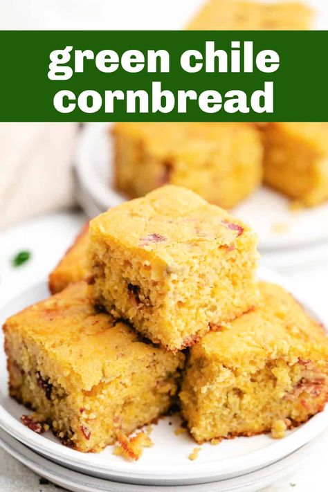 Our Green Chile Cornbread is a flavorful blend of tender cornbread packed with green chiles, cheese, and crispy bacon. This is an easy, must-try recipe, especially during the fall months. Green Chili Recipes | Chile Recipes | Bread Recipes Homemade | Mexican Food Recipes | Green Chile Chili Recipe | Mexican Dishes | Green Chile Cornbread Recipe | Green Chili Cornbread Recipe, Chili Recipe Mexican, Green Chili Cornbread, Green Chile Cornbread, Cornbread Cake, Green Chili Recipes, Mexican Cornbread, Chile Recipes, Chili And Cornbread