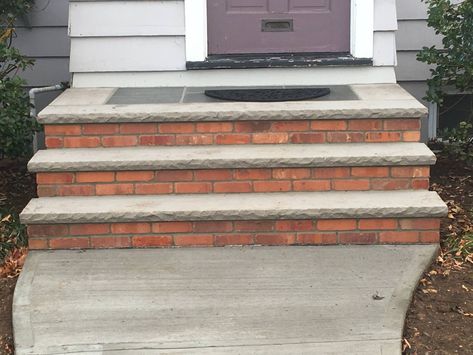 Brick Front Steps, Concrete Front Steps, Front Porch Stone, Front Porch Steps, Front Door Steps, Brick Steps, Concrete Walkway, Back Steps, Garden Privacy