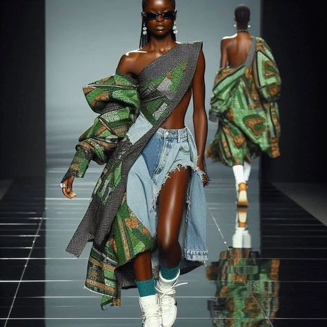 African vogue style illustrated to perfection by my creative buddy... African Fashion Runway, Strange Fashion, Diy Denim Jacket, Vogue Style, Diy Denim, Kids Ootd, Weird Fashion, Denim Diy, Fashion Runway