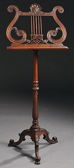 Music Stand; Rosewood, Carved Lyre Support, Turned Stem, Acanthus Legs, 52 inch. Sheet Music Storage, Wooden Music Stand, Musician Room, Piano Desk, Sheet Music Stand, Music Stands, Guitar Stands, Piano Stool, Music Stand