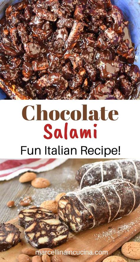 Sweet Salami, Recipes Using Salami, Chocolate Salami, Chocolate Salami Recipe Italian, Chocolate Salami Recipe Christmas, Russian Chocolate Salami, Chocolate Salami Recipe, Salami Recipes, Brownie Desserts Recipes