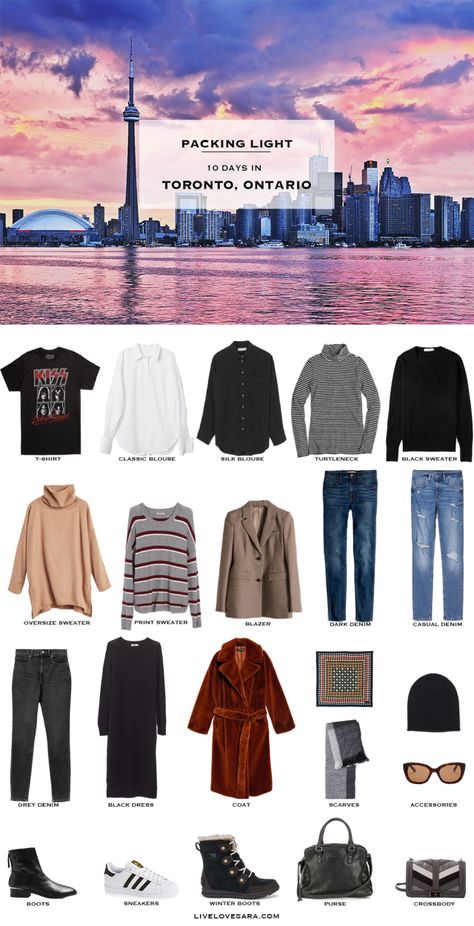 Packing Light: 10 days in Toronto, Ontario, in Late Autumn/ Early Winter. What to pack. Travel Capsule Wardrobe 2018 Cold Weather Capsule Wardrobe, Cold Weather Capsule, Travel Outfit Winter Cold Weather, Visit Toronto, Black Dress Coat, Travel Fashion Winter, October Outfits, Oversized Black Sweater, Winter Travel Outfit