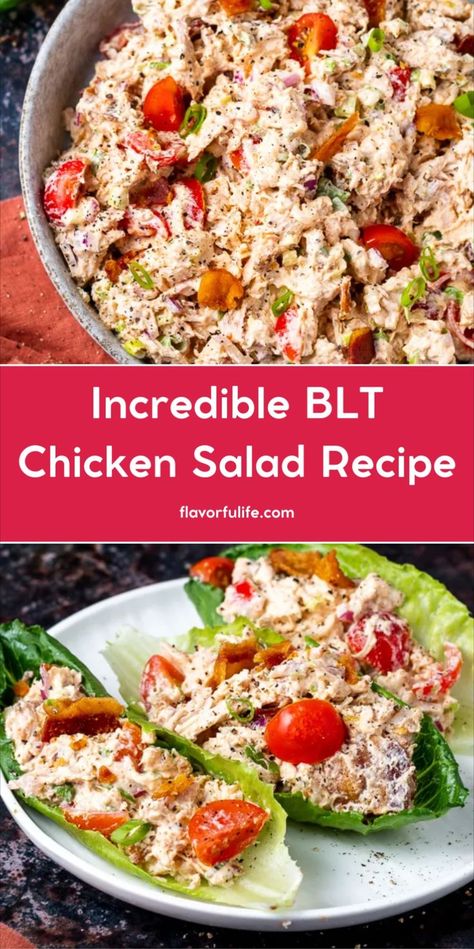 This BLT chicken salad is the perfect healthy and easy lunch. Enjoy it as chicken salad lettuce wraps or a bacon chicken salad sandwich. Ideal for meal prep and prep ahead for work or on the go, this BLT chicken salad recipe is the best chicken salad recipe with bacon. It’s also great for bridal shower food or a luncheon. Make Ahead Chicken Sandwiches, Chicken Salad Wraps Recipes, Healthy Blt Chicken Salad, Best Healthy Chicken Salad Recipe, Chicken Salad With Cucumber, Blt Chicken Salad Recipe, Hot Chicken Salad Sandwich, Healthy Blt Salad, Chicken Salad Ideas