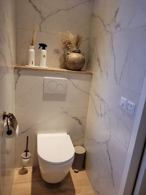 Wood Panel Toilet, Small Understairs Toilet, Small Toilet Decor, Understairs Toilet, Cloakroom Ideas, Small Toilet Design, Blob Mirrors, Wc Ideas, Toilet And Bathroom Design