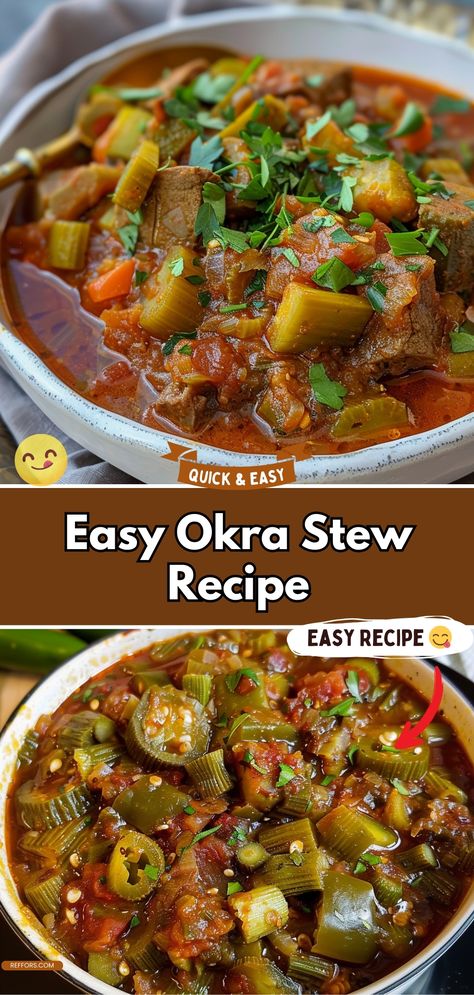 Dive into the comforting flavors of this hearty Okra Stew, perfect for any season! Featuring tender okra, robust carrots, and a tangy tomato base, this stew is a delightful way to enjoy a wholesome meal. Fresh spices and herbs bring this vibrant dish to life, making it a must-try for any veggie lover or anyone looking to shake up their dinner routine. Perfect for meal prep or a family dinner! #OkraStew #VegetarianRecipes #ComfortFood Okra And Green Beans Recipes, Okra Stew Recipes, Steamed Okra, Light Suppers, Smothered Okra, Soup Recipes Healthy Low Calories, Lobster Butter, Garlic Crab, Crawfish Dip